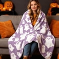 thumbnail image 1 of Gumesh Halloween Throw Blanket 51" x 39" - Soft Flannel Ghost Blanket, Cozy Plush for Couch, Sofa & Bed, Fall Winter Decor, for Kids & Adults (Purple), 1 of 6