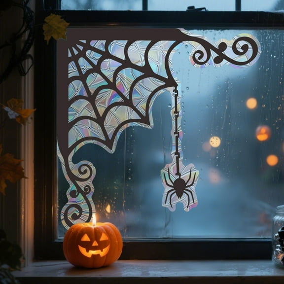 Gumesh Halloween Window Clings Static Decals - Reusable Spider Web Stickers for Glass, Self-Adhesive Removable Decor for Doors, Office & Party