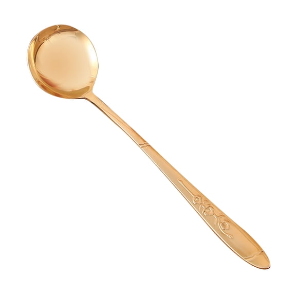 Gumesh Handmade Pure Copper Long Handle Spoon, Engraved Soup Spoon for Western Dining Kitchen - 6.5Inch