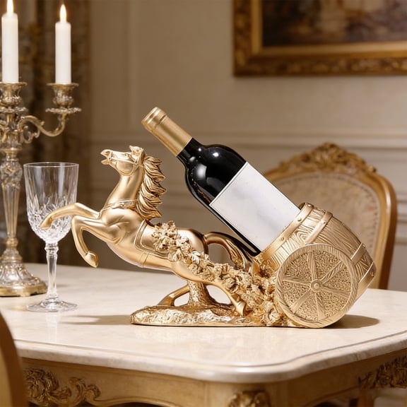 Gumesh Horse Wine Bottle Holder - Decorative Resin Wine Rack & Individual Wine Display Stand, Unique Horse Statues Art Piece for Home Bar, Dining Room, or Kitchen Counter(Gold)