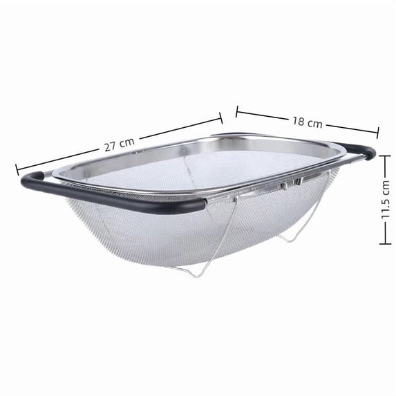 Gumesh Large Over The Sink Colander, Heavy Duty Stainless Steel Fine Mesh Strainer Basket with Expandable Rubber Grip Handles - Strain, Drain, Rinse Fruits, Vegetables
