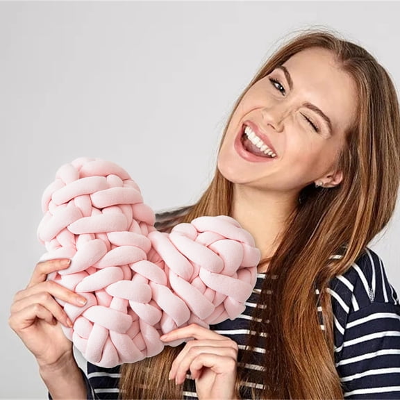 Gumesh Macrame Knot Heart Pillow, Cute Love Shaped Throw Pillow for Backdrop, Home Studio - Pink, 11x10.6 Inches