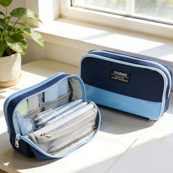 Gumesh Magnetic Stand-Up Pencil Case, Large Capacity Pen Holder for Students - Desk Organizer,Blue