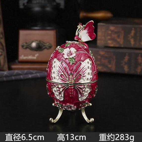 Gumesh Metal Enamel Butterfly Egg-Shaped Jewelry Box, Light Blue Trinket Holder for Rings Earrings - Home Decor Birthday Gift