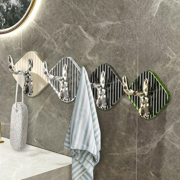 Gumesh No-Drill Deer Antler Wall Hooks 4-Pack, 15lb Heavy Duty Stainless Steel Adhesive Hooks for Kitchen/Bathroom/Entryway, Rustproof Coat Hangers