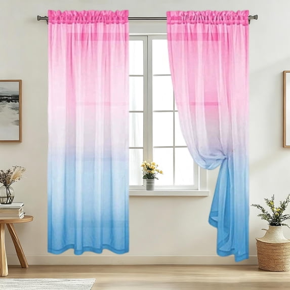 Gumesh Pink Sheer Curtains - Gradient Semi Voile Grommet Top Window Curtains for Bedroom and Living Room, 52 x 84 Inches Long