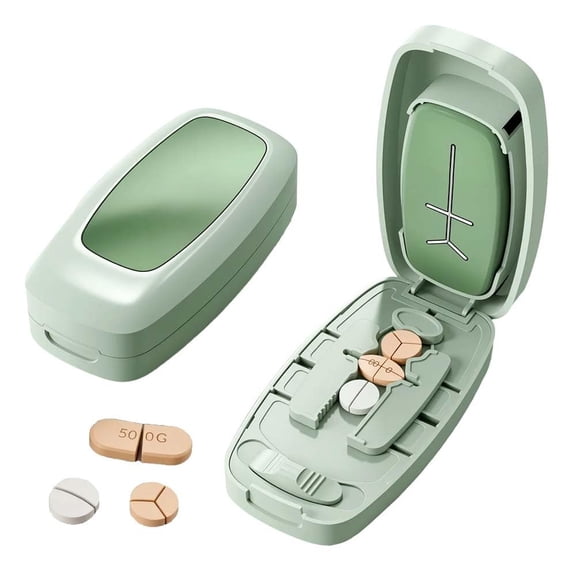 Gumesh Portable Pill Cutter- Adjustable to 1/2 or 1/4 Sizes with Centering Tray, Pill Taker Household Gadgets for Multiple Pills, Safe & Accurate(Green)
