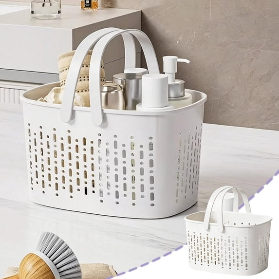 Gumesh Portable Shower Caddy Basket, Plastic Organizer Storage Tote with Handles Toiletry Bag Bin Box for Bathroom, College Dorm Room Essentials, Kitchen, Camp, Gym,White