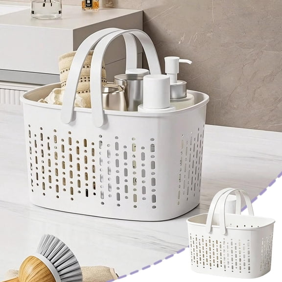 Gumesh Portable Shower Caddy Basket, Plastic Organizer Storage Tote with Handles Toiletry Bag Bin Box for Bathroom, College Dorm Room Essentials, Kitchen, Camp, Gym,White