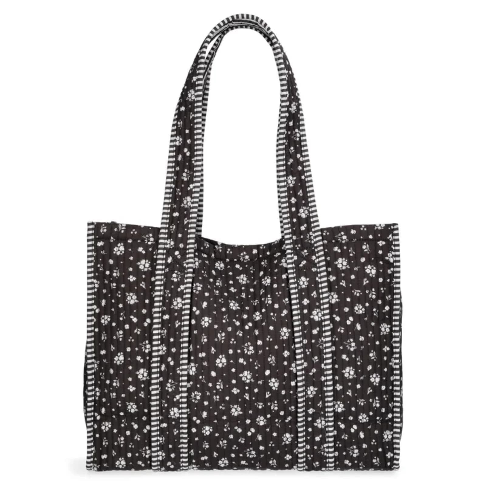 Gumesh Quilted Patchwork Tote Bag for Women, Light Black Gingham & Floral Print, Large Capacity Shoulder Bag for Work, Shopping, Beach, Travel