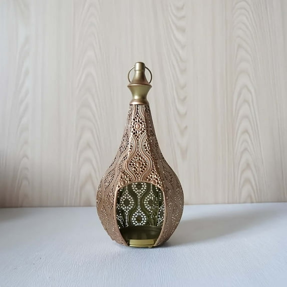 Gumesh Ramadan & Eid Decor - Islamic Pattern Hollow-Out Metal Candle Holder, Creates Starry Ambiance | Tea Light Holder for Ramadan Nights, Eid Mubarak Gift