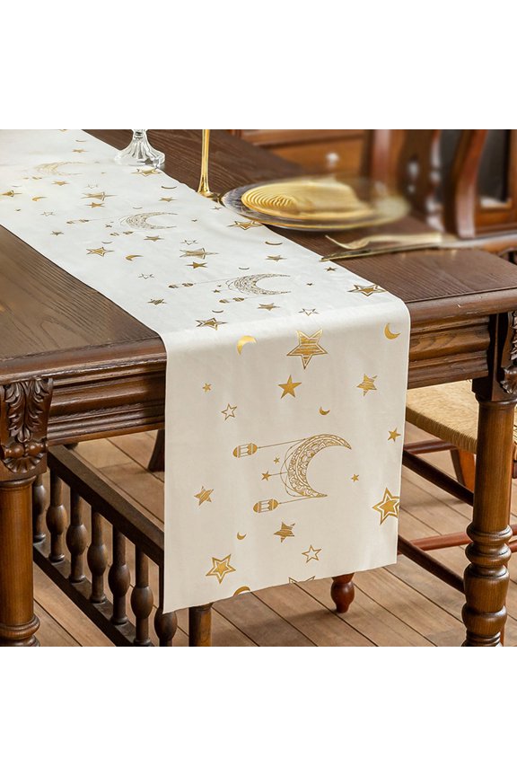 Ramadan Table Runner - Elegant Linen with Islamic Motifs, Creates a Festive Setting for Iftar Dinner & Holiday Table Decor,Beige