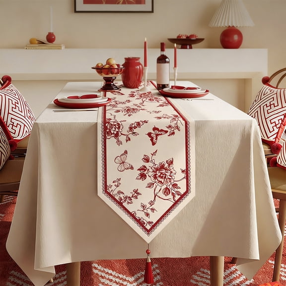 Gumesh Red Tassel Table Runner , Holiday Decor for Dining & Living Room - Elegant Cover for Coffee Table, Console, Buffet, 12x47 Inch