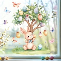 Gumesh Removable Easter Decorations Window Stickers, Spring Bunny Egg Tree Static Clings for Kids, Home Glass Door Decals, Easter Egg Hunt Party Supplies