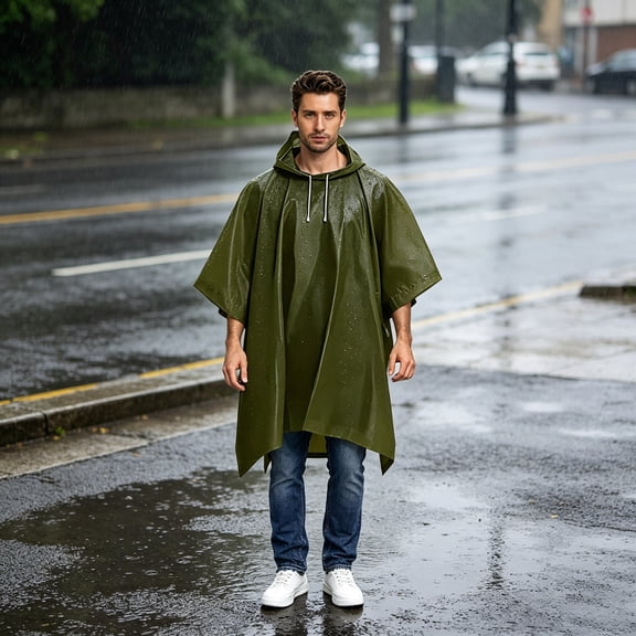 Gumesh Reusable Thicken Rain Poncho Raincoat with Hood for adults- Portable Waterproof Plastic Snap Raincoat
