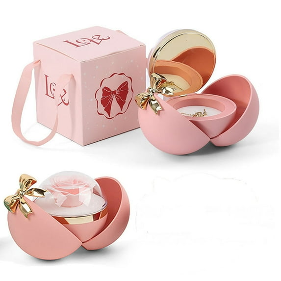 Gumesh Rose-Shaped Spherical Jewelry Box - Double Opening Ring Box, Romantic Gift for Anniversary/Wedding/Valentine's Day