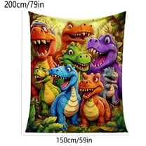 Gumesh Smiling Dinosaur Flannel Throw Blanket, Cute Cartoon Dino HD Digital Print, Super Soft Cozy Fuzzy Plush, 21x39 Inch Lightweight Bedding for Kids Room, Couch, Gift for Boys & Girls
