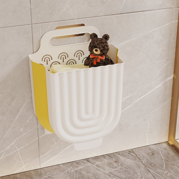 Gumesh Space Saving Wall Mounted Laundry Basket - Over The Door or Wall, Foldable Hamper, Large Capacity Dirty Clothes Organizer for Bathroom, Bedroom & Closet(Yellow,S)