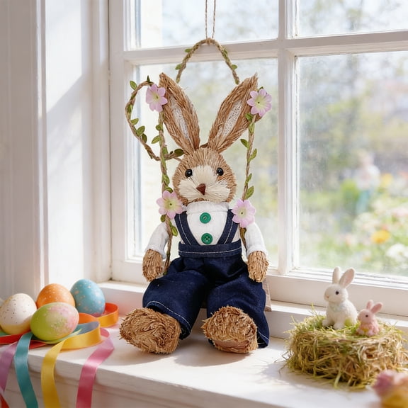 Gumesh SpringHaven Rustic Easter Decorations Burlap Woven Grass Hanging Swag for Front Door Wall Mantle