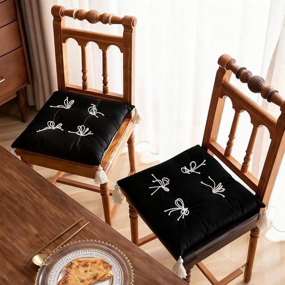 Gumesh Square Seat Cushion with Bow Design, Thick Padded Chair Pad for Hard Chairs, Floor Seating and Tatami Mats, Machine Washable Cover