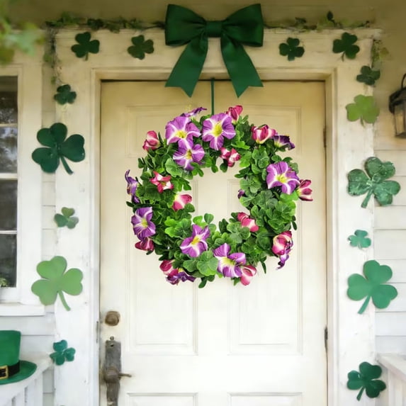 Gumesh St. Patrick‘s Day Door Wreath - Outdoor Artificial Greenery Wreath with Shamrocks & Gold, Weather-Resistant Spring Welcome Decor for Front Door, Porch