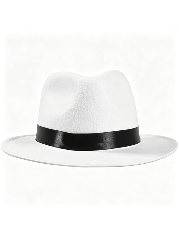 Straw Trilby Fedora Hat for Men 1920s Short Brim Wool Felt(White)