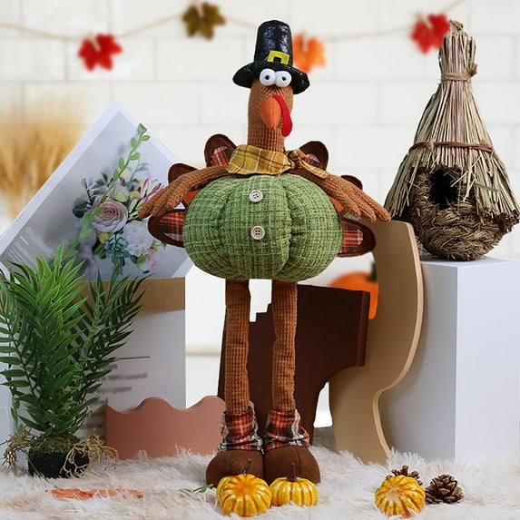 Gumesh Stretchy Turkey Figurine With Retractable Spring Legs Stuffed Doll - Thanksgiving Table Decor for Home & Kitchen