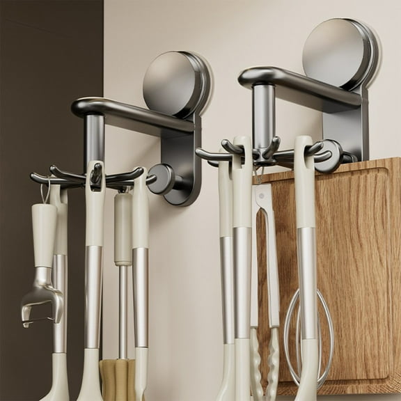 Gumesh Suction Cup Kitchen Utensil Holder | Wall-Mounted Rotating Hook Rack | No-Drill Storage for Spoons & Ladles