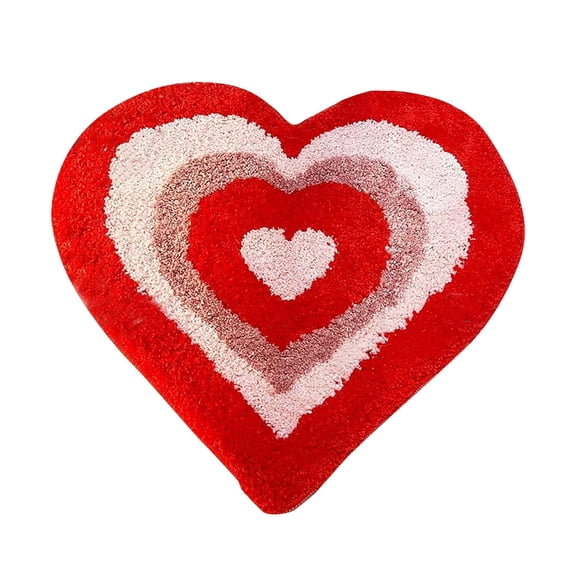 Gumesh Valentine‘s Day Bathroom Mat - Heart Shaped Non-Slip Bath Rug, Soft Absorbent Microfiber for Bathroom & Bedroom, Small Size (16 inch), Red