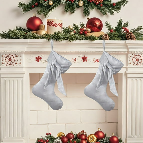 Gumesh Velvet Christmas Mini Stocking with Bow, Hanging Ornaments for Christmas Tree Decor, Cute Small Gift Sock for Holiday Party
