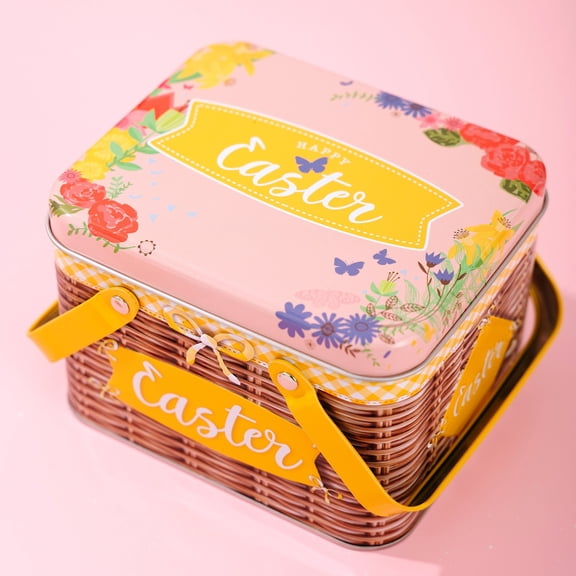 Gumesh Vintage Cookie Tin with Lids and Handle, Blue Bunny Design, Retro Candy Container for Wedding, Easter, Christmas, Holiday Party Favors