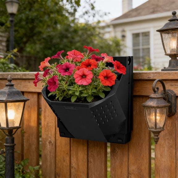 Gumesh Wall-Mounted Flower Pot, Indoor Outdoor Plastic Planter with Drainage, Vertical Garden Box for Balcony, Patio, Home Decor (Black)
