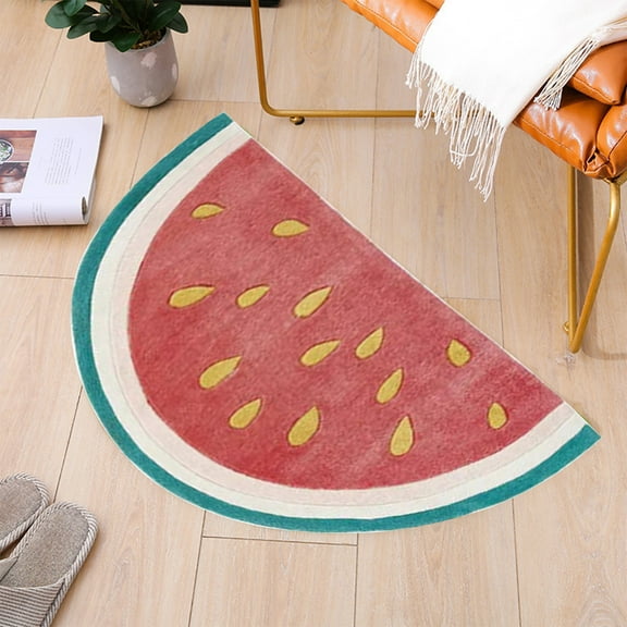 Gumesh Watermelon Half-Moon Floor Rug - Ultra-Plush 0.8 Shaggy Non-Slip Bath Mat, Half Round Door Carpet for Bedroom/Bath/Kitchen, Water Absorbent Fast-Drying Cute Fruits Design Bath Rugs