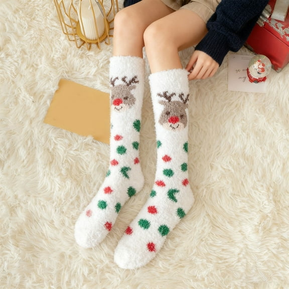Gumesh Women's Fuzzy Christmas Socks , Thick Fleece Non-Slip Grip Bottom, Holiday Themed Crew Socks for Winter & Fall