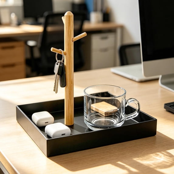 Gumesh Wood Key Tray for Entryway Table, Jewelry Tray, Catchall Tray with Stand Hanging Organizer, for Rings, Phone, Bracelets Watches