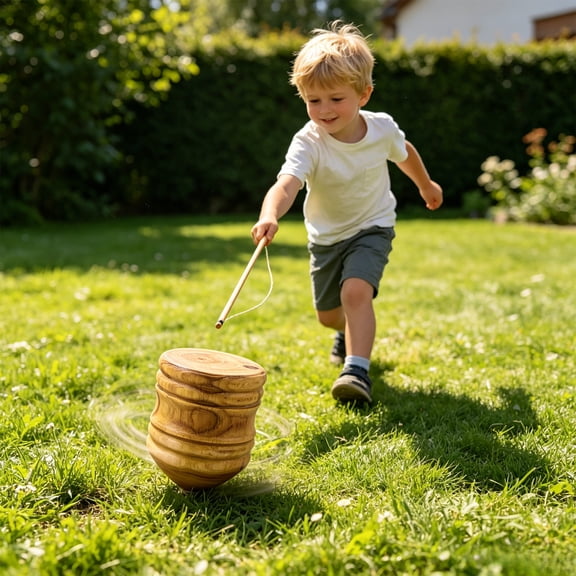 Gumesh Wooden Spinning Top Toy - Traditional Chinese Gyro for Outdoor Fitness and Fun Handmade Solid Wood Retro Plaything for Adults Whipstring Design for Enhanced Exercise