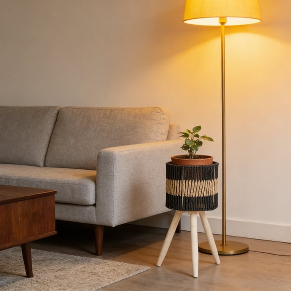 Gumesh Woven Wooden Flower Pot Stand, Indoor Decorative Plant Shelf for Balcony, Living Room, Corner, Rustic Garden Rack for Multiple Potted Plants(Brown,M)