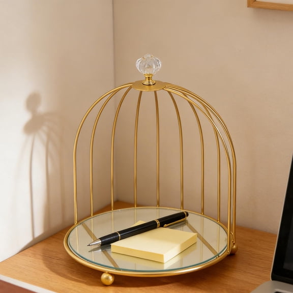 Gumesh Wrought Iron Gold Birdcage Dessert Stand - Single Tier Vintage Cake Plate & Snack Tray for Afternoon Tea, Wedding, Party Buffet Table Display (9-inch Height)
