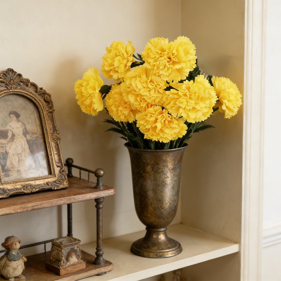Gumesh Yellow Carnations Artificial Flowers, 17Inch Faux Flower Stem for Home Desktop Decor - Mother's Day Gift