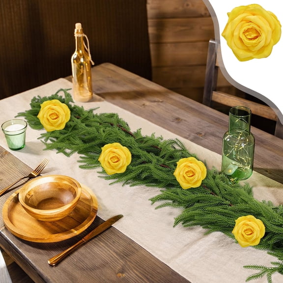 Gumesh Yellow Silk Rose Heads - Artificial Flower Bulk for DIY Crafts, Wreaths, Home Decor, Bouquets, 10 Pcs