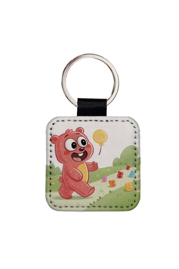 Gummi Bear Walking Faux Leather Square Keychain