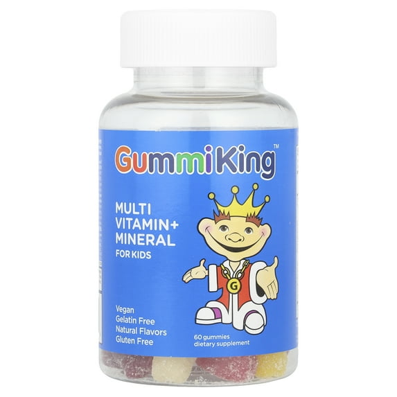 GummiKing Multi Vitamin + Mineral Gummies for Kids, Strawberry, Orange, Lemon, Grape, Cherry and Grapefruit, 60 Gummies