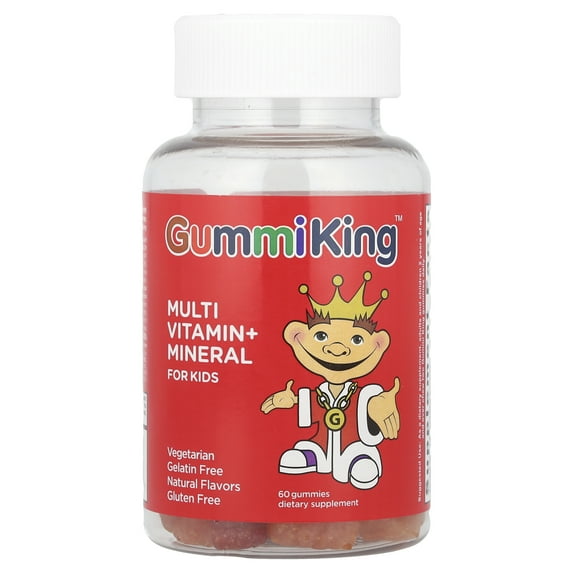 GummiKing Multi Vitamin + Mineral For Kids, Grape, Lemon, Orange, Strawberry And Cherry, 60 Gummies