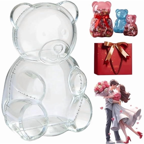 Gummy Bear Container, 16" Big Plastic Gummy Bear Shaped Container, Creative Bear Shaped Favor Box, Plastic Bear Container Candy Holder for Valentine’s Day