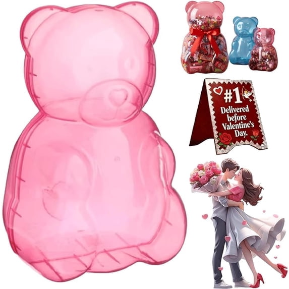 Gummy Bear Container, 16" Big Plastic Gummy Bear Shaped Container, Creative Bear Shaped Favor Box, Plastic Bear Container Candy Holder for Valentine’s Day