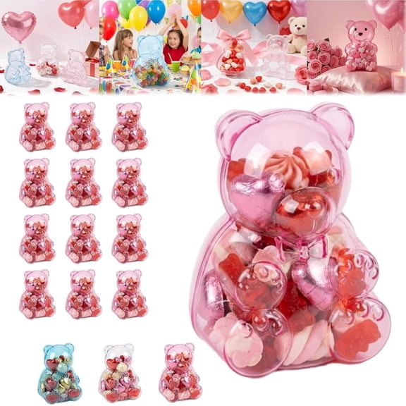 Gummy Bear Container, 2026 Plastic Bear Container, Clear Gummy Bears Containers  12-Pack Large Fillable Teddy Bears Candy Boxes for Valentines Day