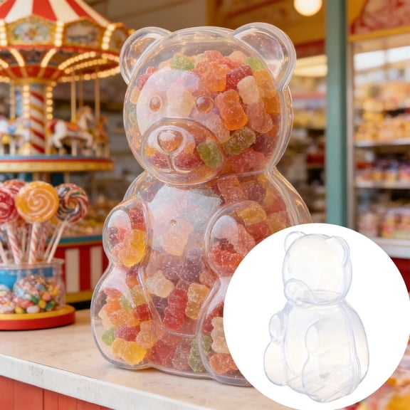 Gummy Bear Container Plastic, Clear Plastic Bear Shaped Candy Boxes, Secure Closure Treat Favors Box for Valentine's Day, Weddings, Birthdays & Party Decor