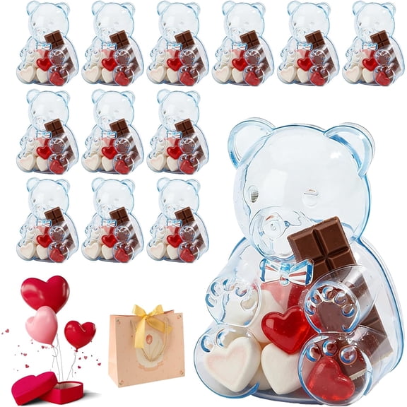 Gummy Bear Containers Plastic, 12 PCS Gummy Bear Jar Container, Valentine’s Day Gummy Bear Containers, Creative Bears Shaped Container for Gifts & Party Decor