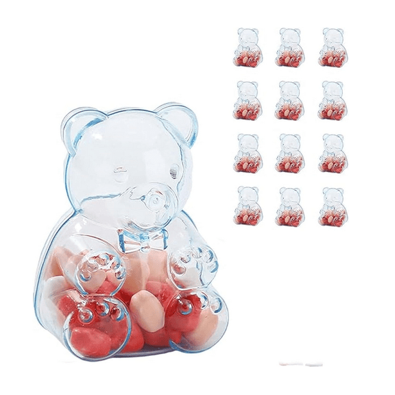 Gummy Bear Containers Plastic, 12 Pack Bear Jars, Gummy Bear Container, Fillable Treat Holders for Valentine's Day, Birthday, Wedding & Party Favors - 12Pcs(Blue)