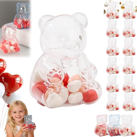 Gummy Bear Containers Plastic, 12 Pack Giant Gummy Bear Container, Large Clear Plastic Container Teddy Bear, Fillable Teddy Bear, For Valentine's Day Party Favors (Clear)